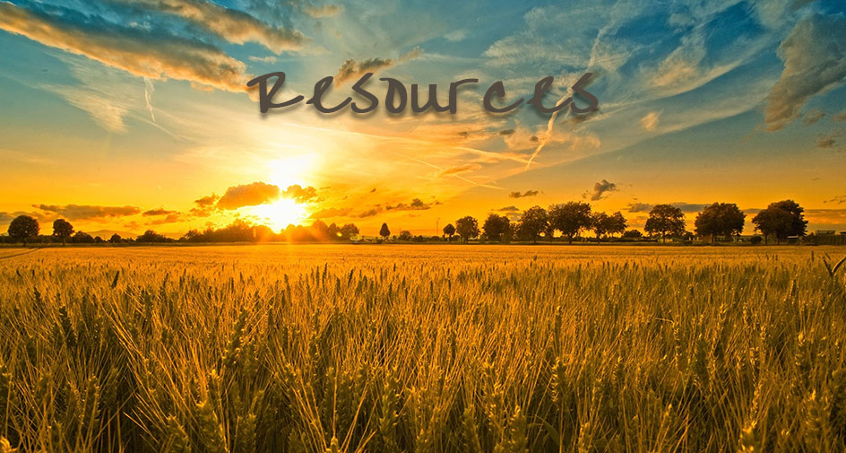 Sunrise over a wheat field with the word 'Resources' at the top.